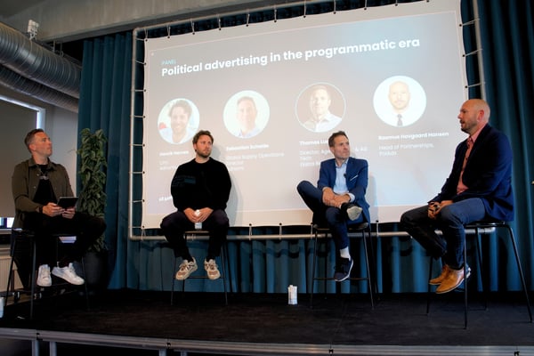 Sebastian Schelde (Adnami), Henrik Hernes (Adnuntius), Thomas Lue Lytzen (Ekstra Bladet), and Rasmus Hovgaard Hansen (PolAds) at the Adnami International Publisher Summit 2026