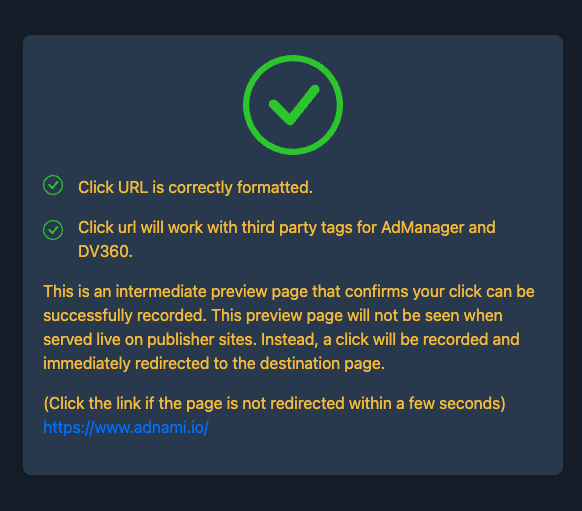 click confirmation page
