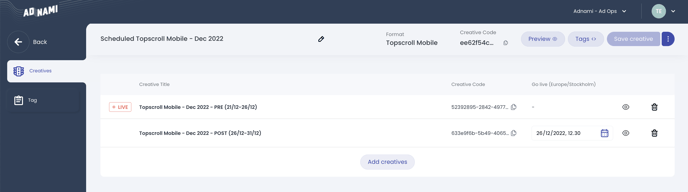 Scheduled Tags - Creative Overview